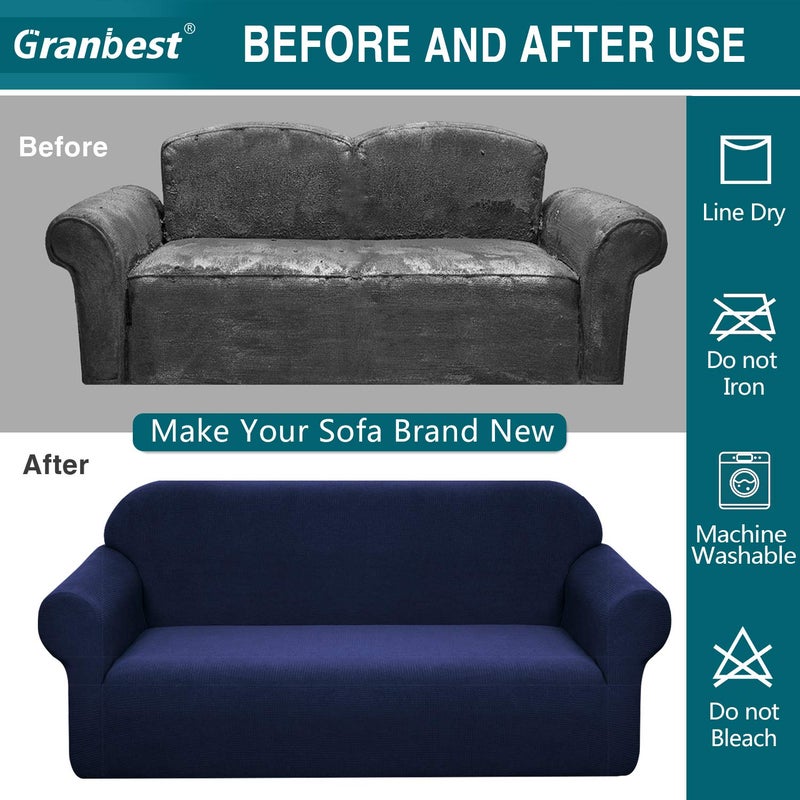 Granbest Premium Waterproof Sofa Cover High Stretch Couch Slipcover Super Soft Fabric Couch Cover (Navy Blue, Medium) - Image 5